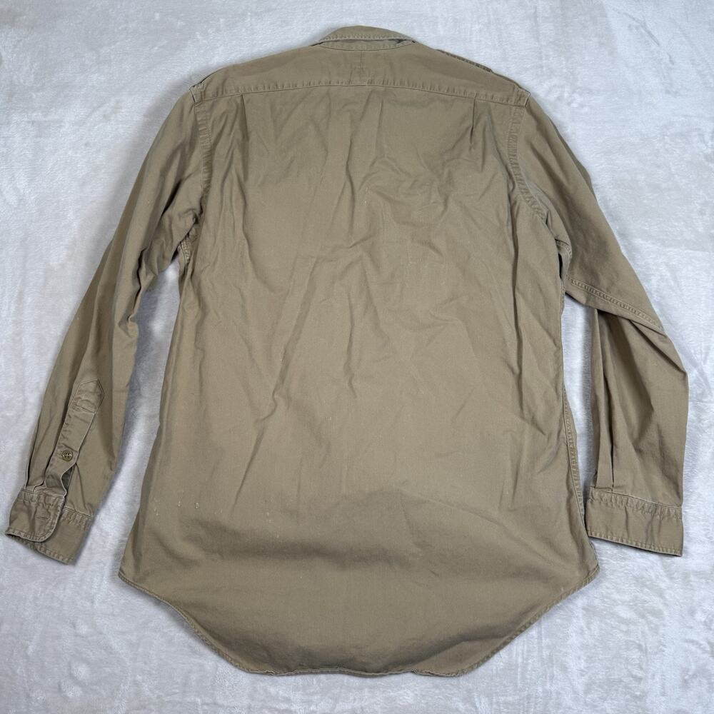 VTG Polo Ralph Lauren Safari Military Distressed Shirt Men Size M Beige USA Made - Picture 7 of 10